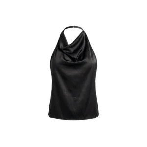Top Satín Cuello Cowl Negro