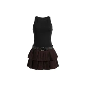 Vestido Plisado Negro con Cinturón